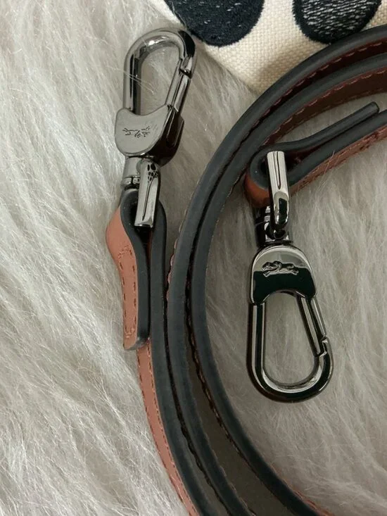 Longchamp Roseau Essential Ivory Black Polka Dot Fabric Small Bucket Bag - Picture 7 of 12